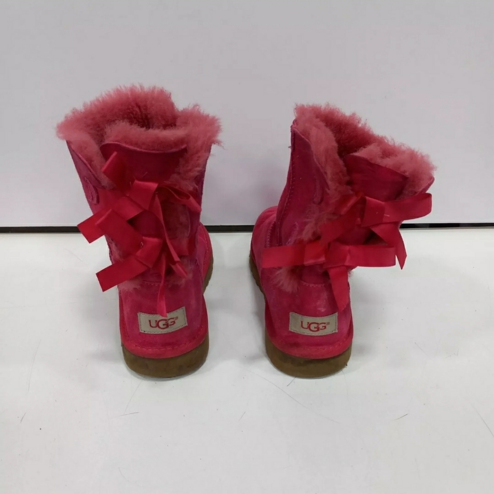 Ugg Women's Pink Suede Bailey Bow Shearling Sheepskin Boots Size 4